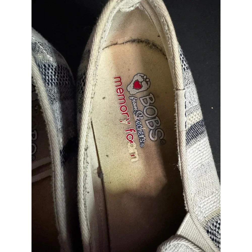 Skechers BOBS Memory Foam Espadrille Slip On Shoes Women's Striped Casual